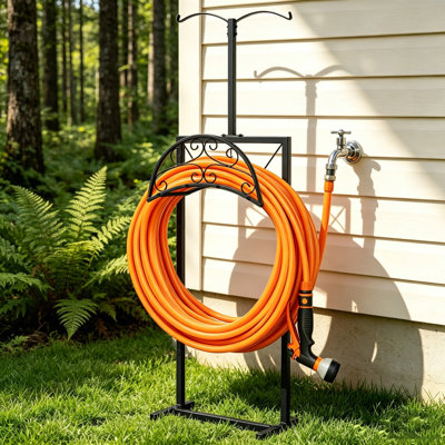 Metal Hose Holder Freestanding Water Hose Holder Hose Hanger for Outside Heavy Duty