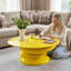 Table basse moderne haut de gamme en fibre de verre, table d'appoint ronde à pied central laqué brillant pour salon, aucun assemblage requis, jaune-1092441401