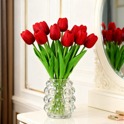 10 Pieces Artificial Tulip Bouquet, 13.4" Real Touch Simulation PU Tulip Stems,, For Wedding Flower Arrangements, Spring Bouquets, Mother's Day Table Centerpieces, Burgundy