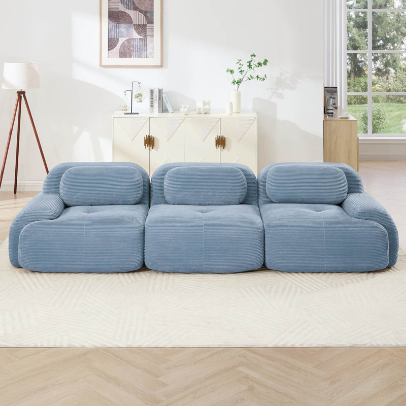 Boneless 117.3" Oversized Upholstered Corduroy Sofa, Blue