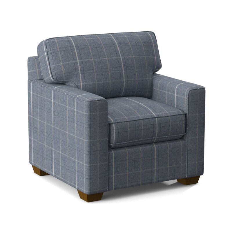 Frye Upholstered Accent Chair, Lapis Plaid; 0126-63, Havana Finish
