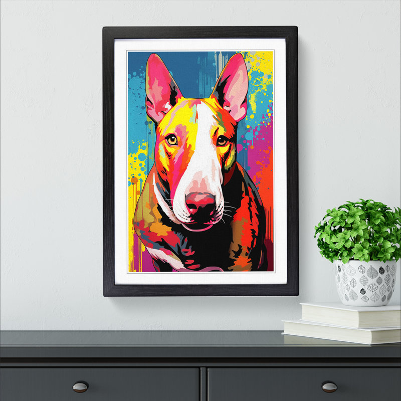 English Bull Terrier Pop - Single Picture Frame Print on Wood, Black Framed, 34cm H x 25cm W