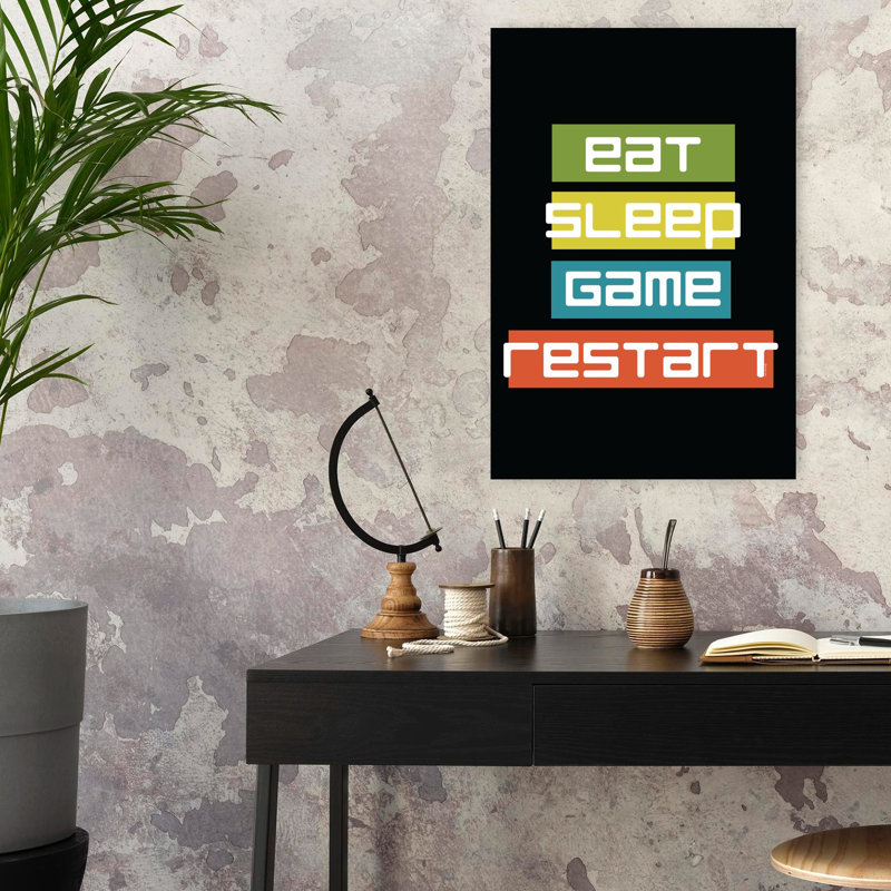 «Eat Sleep Restart», art contemporain abstrait, H 24 po x l 16 po