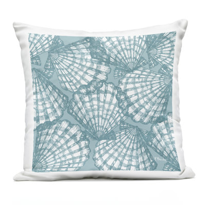 Tropez Striped Seashells Outdoor Printed Pillow design by Paul Brent