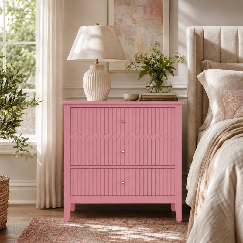 Commode 3 tiroirs 32 "avec façades cannelées, Pink