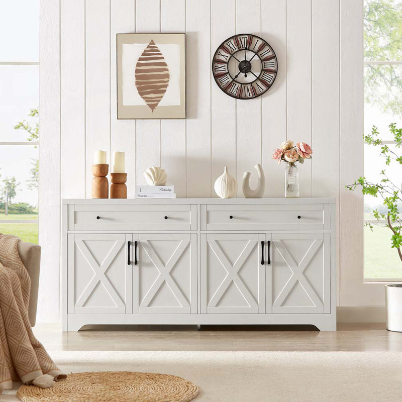 Armoire de rangement avec 2 tiroirs et 4 portes, tablettes réglables