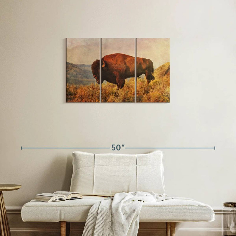 Bison sauvage sur le champ, H 20 po x l 33 po