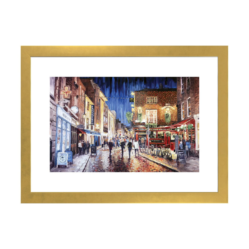Temple Bar par Roger Disney - reproduction d'art, H 16 po x l 24 po x P 1 po, Papier encadré doré, Blanc