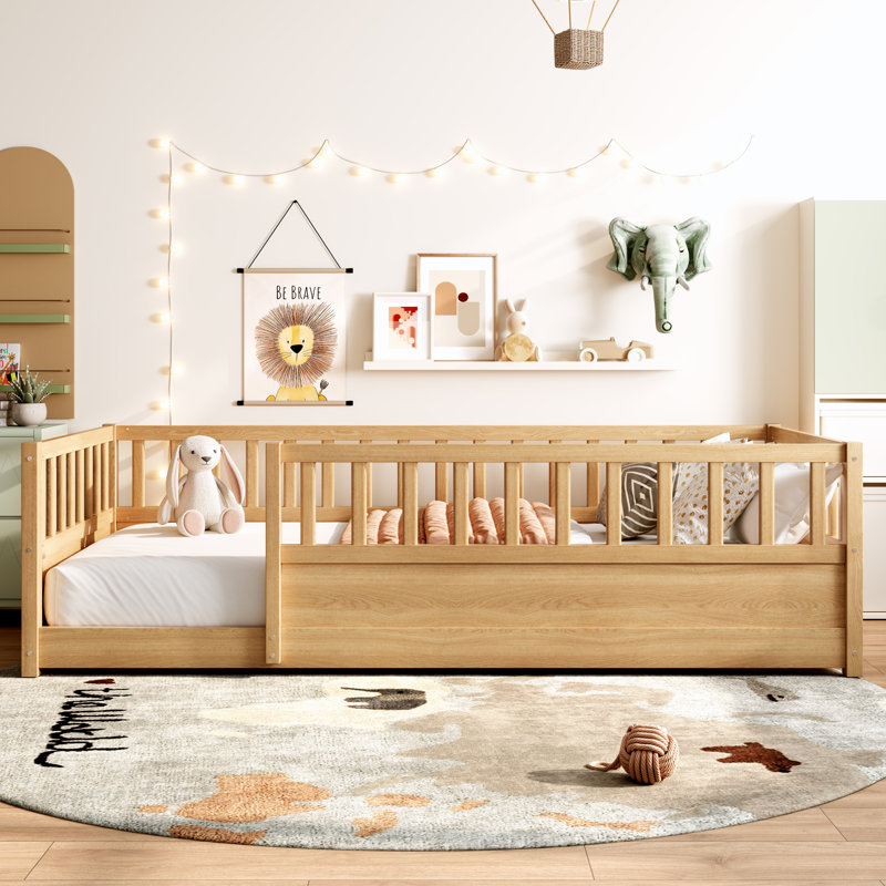[Support slat]  Floor bed, integral construction with super high security barrier, door, children's floor bed frame, Montessori wooden children's floor bed