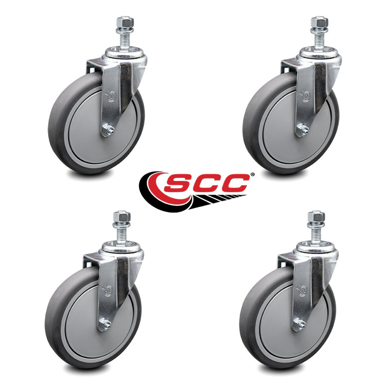 Rubber 10MM Threaded Stem Caster Set 2 Brakes SCC