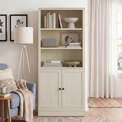 Tall Bookcase with Adjustable Shelves, 5-Tier Standard Bookshelf with Door, Open Storage Shelf Organizer,  Cream, 72.5 Inch