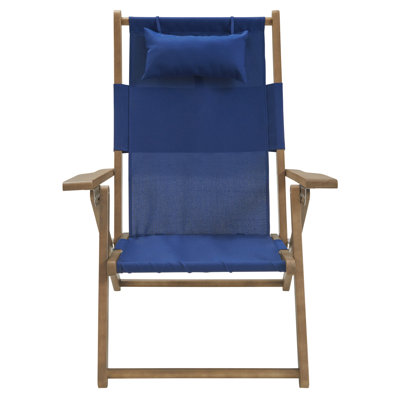 Chaise de plage - Chaise pliante en bois résistante aux intempéries avec sangles de sac à dos - Siège inclinable à 4 positions - Beach Essentials par Lavish Home (bleu)