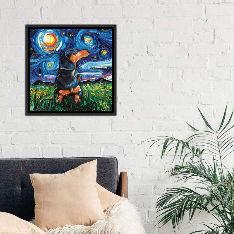 «Black and Tan Dachshund Night» par Aja Treves - reproduction d'art, H 26 po x l 26 po x P 1,5 po