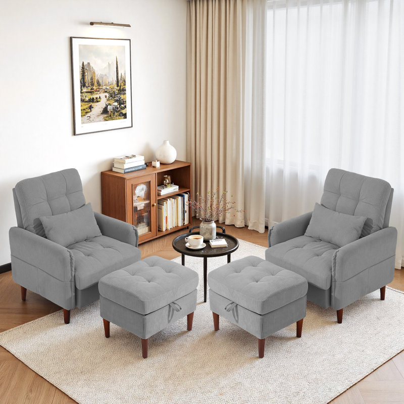 Upholstered Armchair with Footstool, Grey