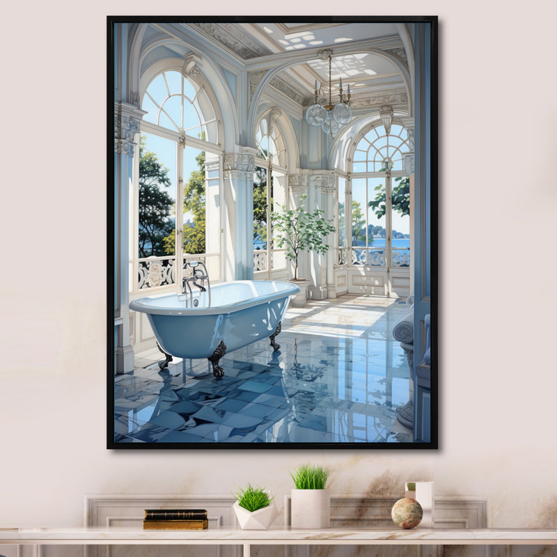 Bathroom Tranquil Reflections II Framed On Canvas Print, 32" H x 16" W x 1" D, Black Floater Framed