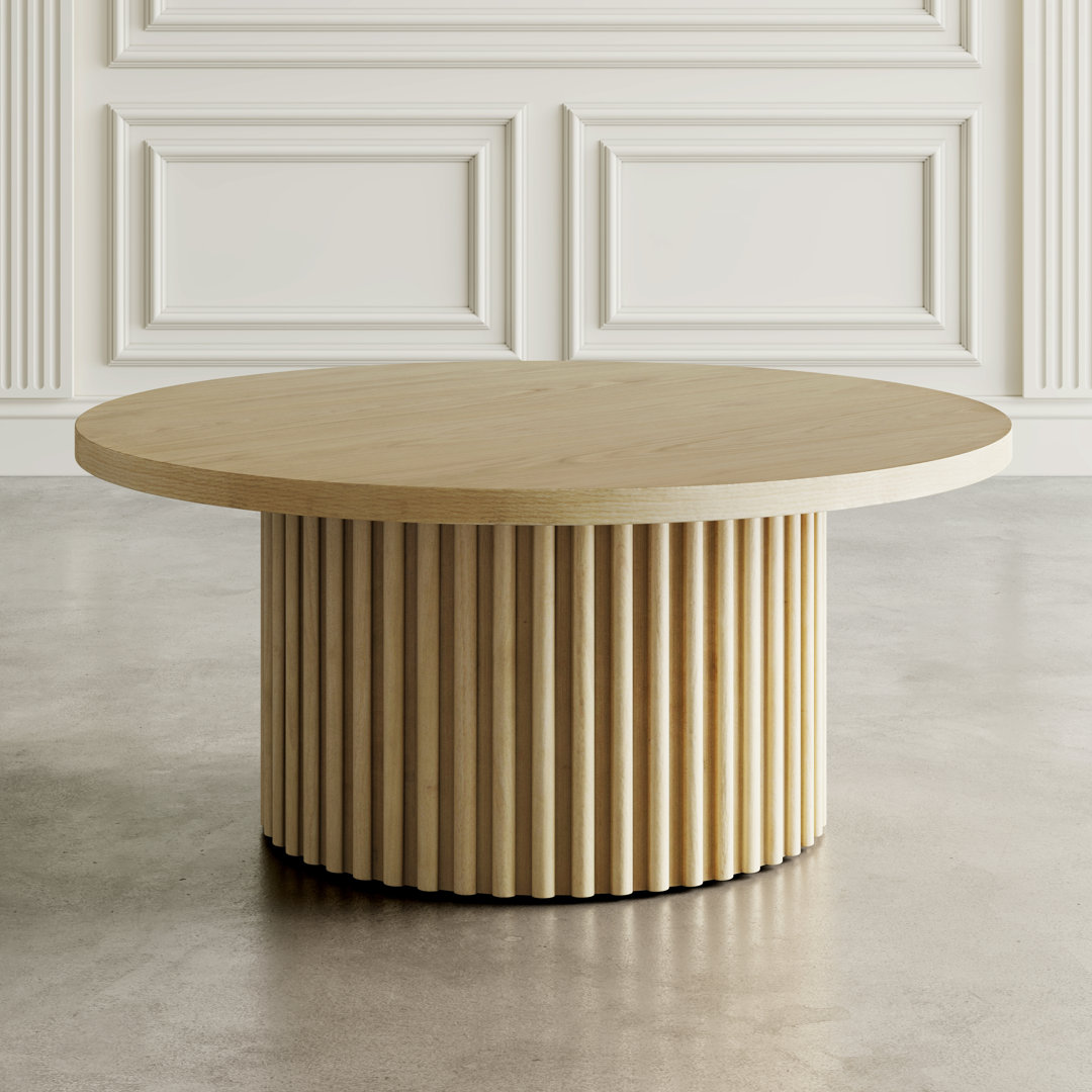 Rovena 40" Round Mid-Century Modern Fluted Pedestal Base Coffee Table With Caster Wheels Ebern Designs 