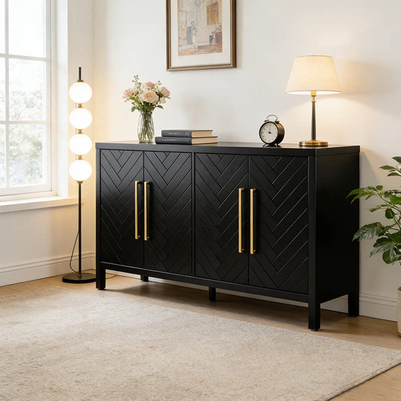 Armoire latérale de style Mid-Century, Noir, H 31,5 po x l 47,24 po x P 15,75 po