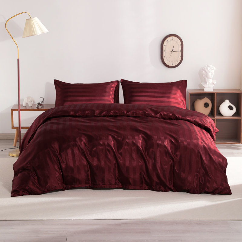 Ensemble de housse de couette soyeux à rayures satinées, doux, respirant et doux pour la peau (édredon non inclus), Grand lit