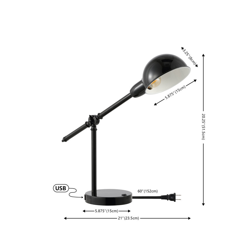 Candas Metal USB Desk Lamp, Black