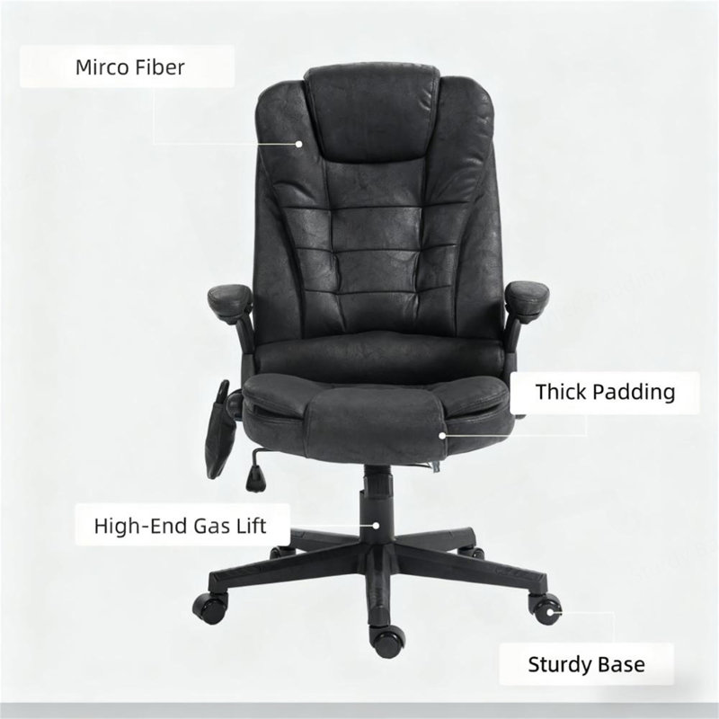 Fauteuil de direction haut dossier avec dossier inclinable, accoudoirs rembourrés et télécommande, Microfibre / microsuède
