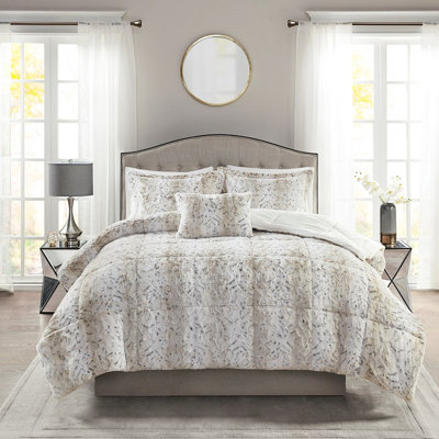 Édredon en fausse fourrure pour lit double / grand lit - 4 pièces avec édredon, 2 taies décoratives et coussin décoratif confortable