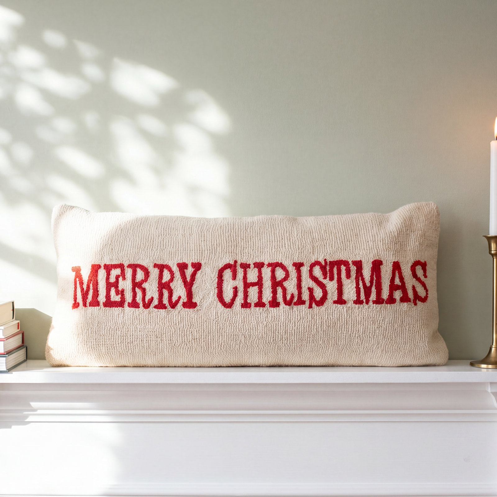 Hand-Hooked Merry Christmas Throw Pillow