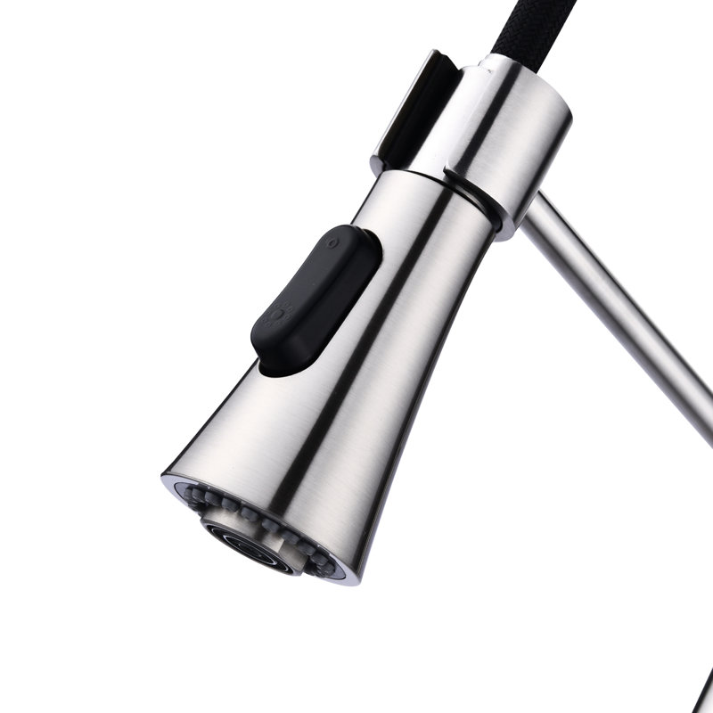 Robinet de cuisine en acier inoxydable avec finition en nickel brossé - Ressorts à poignée simple à grande arche, rétractable, à rayures et à rouille