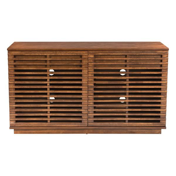 Walnut Medium Wood Slatted Modern Accent Cabinet
