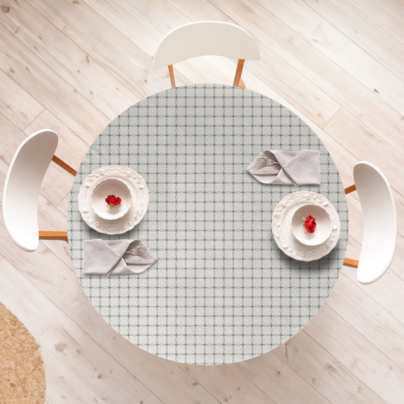 East Urban Home Abstract Fitted Round Tablecloth Eggshell Grey