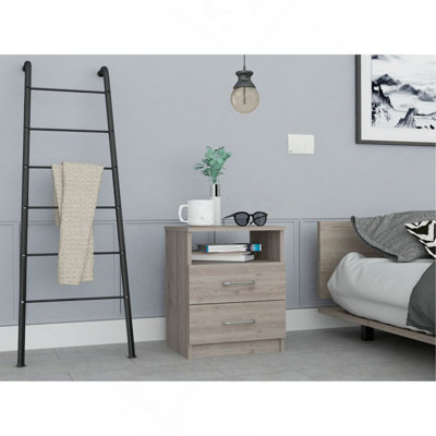 Table de chevet Napoles, table de bout, plateau supérieur supérieur, deux tiroirs, une tablette - gris clair