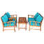 Ensemble de conversation pour patio en acacia pour 4 personnes avec coussins