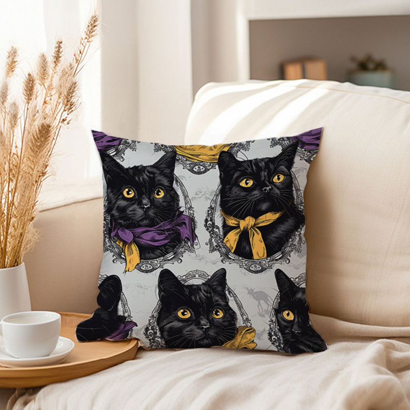 Animals Black Cat Halloween Pattern III Modern, 18"H x 18"W