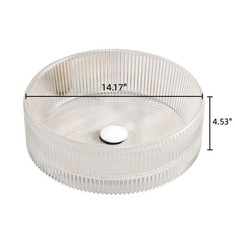 14 - Inch Round Transparent Crystal Glass Bathroom Sink, Artistic Striped Design, Suitable For Cabinets, Clean Appearance, Easy To Maintain Daily, 14.27*4.56 Size, Recommended Stopper 14.27 Sink