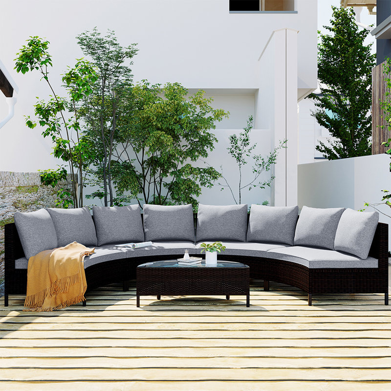 Tyrza Wood 8 - Person Modular Patio Conversation Set with Cushions, Light Gray