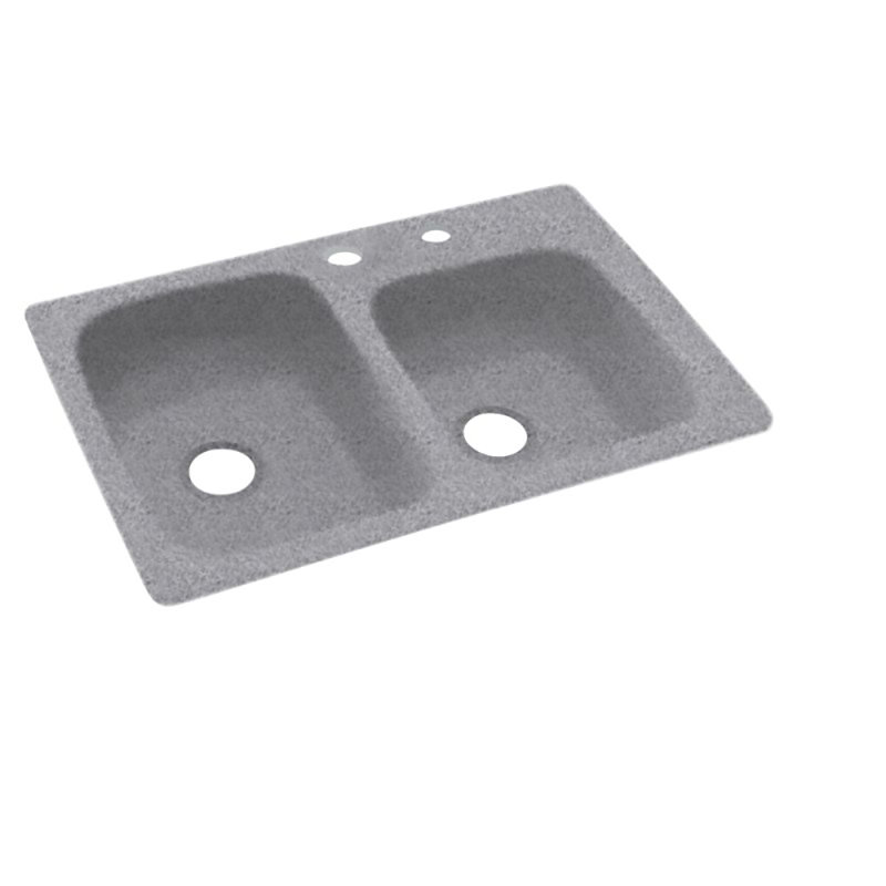33'' L Mounting / Installation Required Double Bowl Solid Surface Kitchen Sink, 2 Hole 2C, Gray Granite