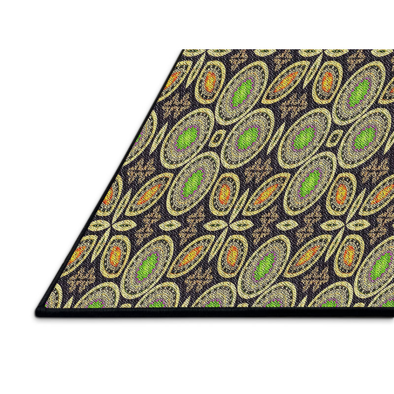 Tapis décoratif vert géométrique, Rectangle 5 pi x 7 pi