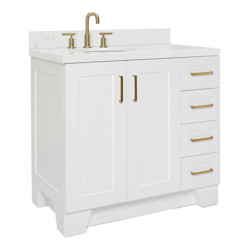 37 IN.  Single Bathroom Vanity, White, Rectangular, Right