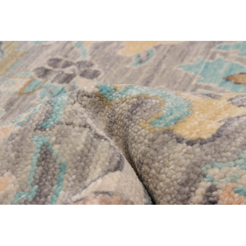Tapis gris Oushak moderne noué à la main de conception unique 10 pi 0 po x 14 pi 4 po