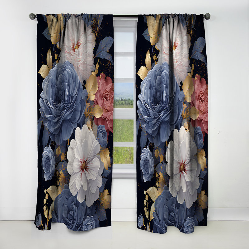 Ryleigh - Rideau rose - Rideau occultant à motif floral - 1 panneau, L 52 po x L 95 po