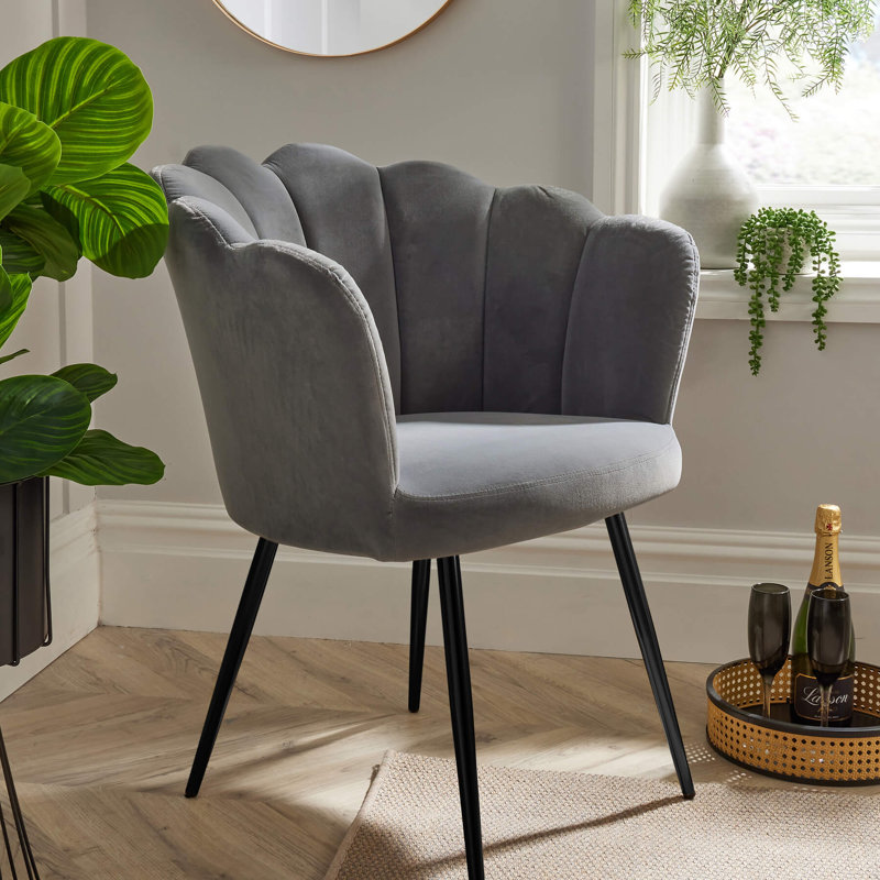 Bruning Scallop Velvet Barrel Accent Chair, Grey