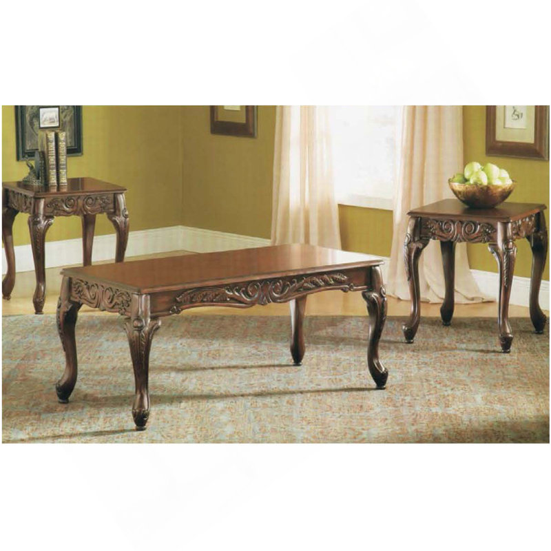 3Pc Dark Cherry Finish Coffee & End Table Set