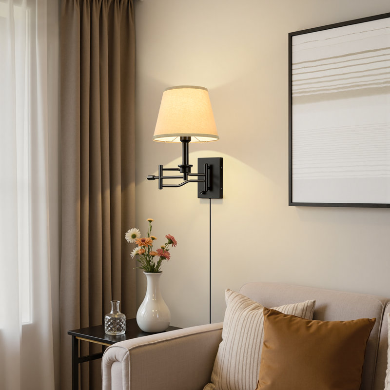  1 - Light Dimmable Iron Swing Arm Sconce, Matte Black