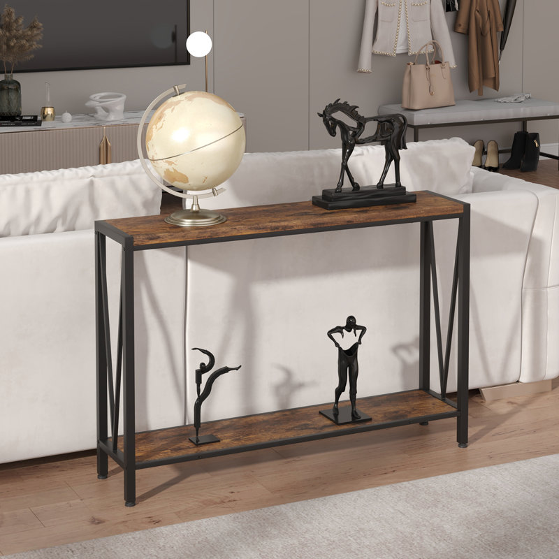 Console Table, Entryway Table With Storage, Industrial Sofa Table With V Design, 2-Tier Narrow Console Table, Brown