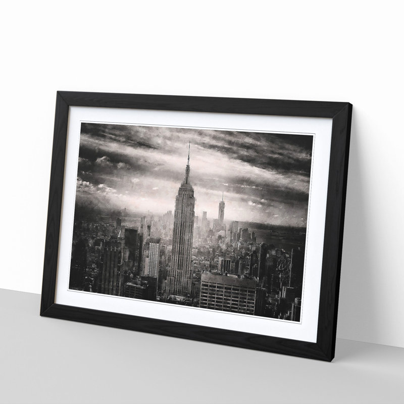 New York Skyline - Picture Frame Graphic Art Print, 45cm H x 63cm W x 2cm D, Black Framed