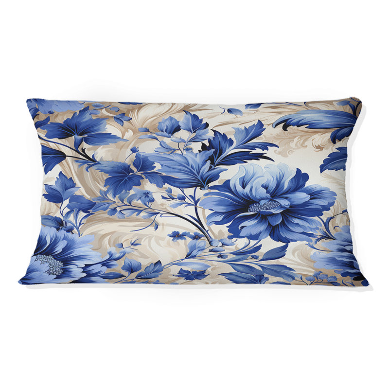 Motif victorien de feuilles d'acanthe bleu cobalt II - coussin à imprimé floral