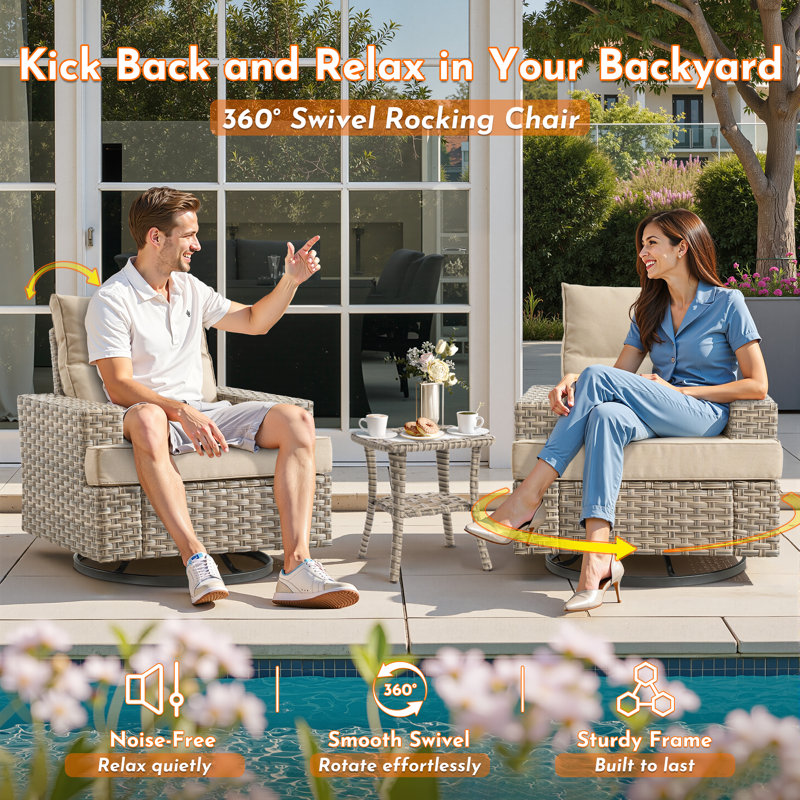 Ensemble de conversation modulaire d'extérieur en osier pour 7 personnes avec chaises pivotantes et coussins, ensemble de conversation pour patio avec table basse éclairée