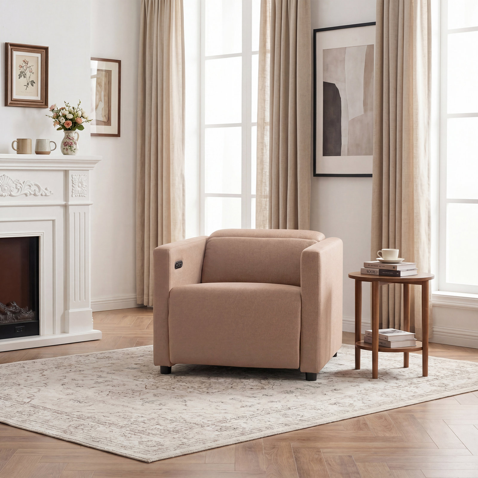 36" Power Recliner, Dune Tan Mohair
