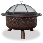 Joy by Endless Summer, 32" Round Oil Rubbed Bronze Wood Burning Outdoor Firebowl with Lattice Design