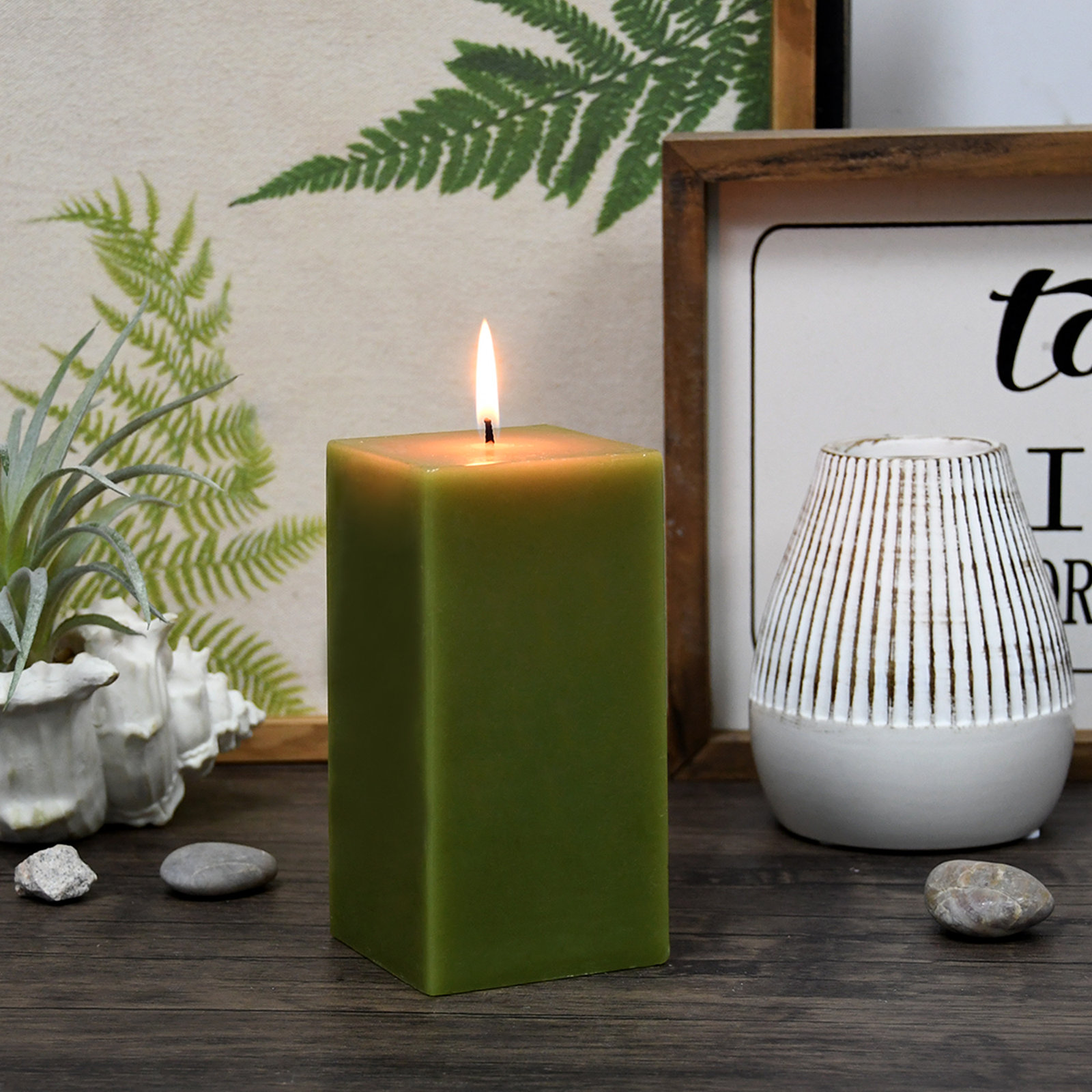 Citronella Pillar Candle, Sage Green, 6" H x 3" W x 3" D, Set of 12