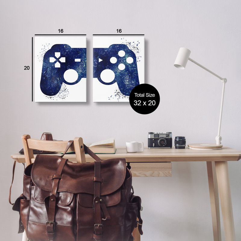  Ensemble de 2 toiles murales bleues modernes par Kim Allen, H 20 po x l 16 po
